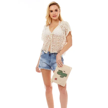 Chic Cactus Woven Clutch