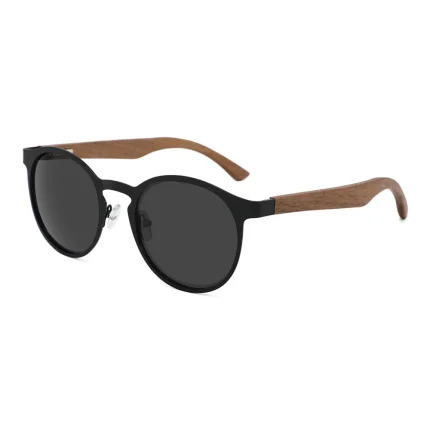 Stylish Black And Wood Frame Sunglasses