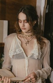 Elegant Black Beaded Cross Necklace - Image 4