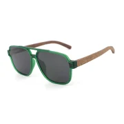 Stylish Green Frame Sunglasses With Wooden Temples