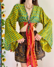 Vibrant Bohemian Tie-Front Top With Paisley Shorts - Image 5