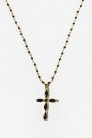 Elegant Black Beaded Cross Necklace - Image 2