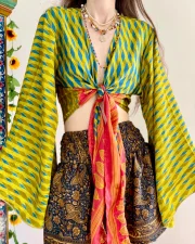 Vibrant Bohemian Tie-Front Top With Paisley Shorts - Image 3