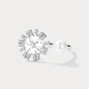 Elegant Pearl And Crystal Floral Adjustable Ring - Image 3