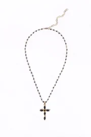 Elegant Black Beaded Cross Necklace - Image 7