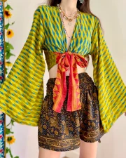 Vibrant Bohemian Tie-Front Top With Paisley Shorts - Image 8
