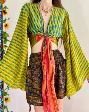 Vibrant Bohemian Tie-Front Top With Paisley Shorts - Image 7
