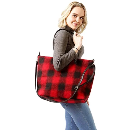 Stylish Red Plaid Shoulder Bag