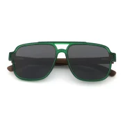 Stylish Green Frame Sunglasses With Wooden Temples - Image 2