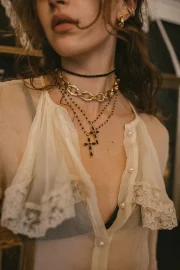 Elegant Black Beaded Cross Necklace - Image 5