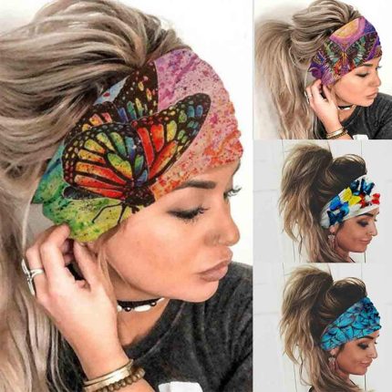 Boho Headbands Headwrap Butterfly Stretch Button Hair Bands Bandana