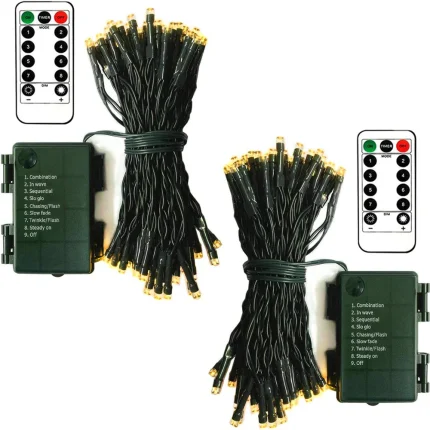 2 Pack Warm White Battery Fairy Lights 5M Green Wire with Remote & Timer