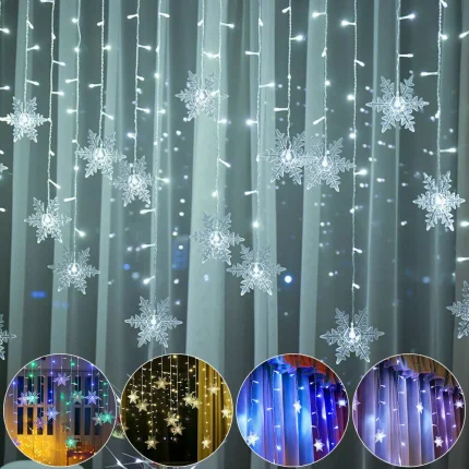 LED Snowflake Fairy String Lights Curtain – Warm White