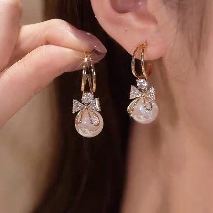 Fashion Trend Crystal Zircon Bow Pendant Earrings