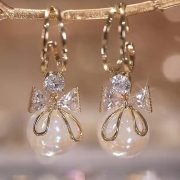 Fashion Trend Crystal Zircon Bow Pendant Earrings - Image 2